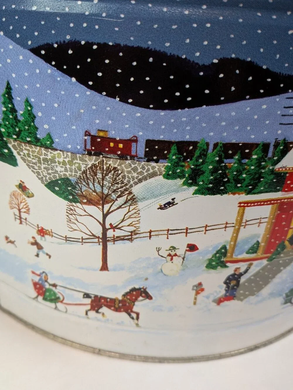 Large Winter Wonderland Decorative Tin Farmhouse Decor Red Barn Covered Bridge